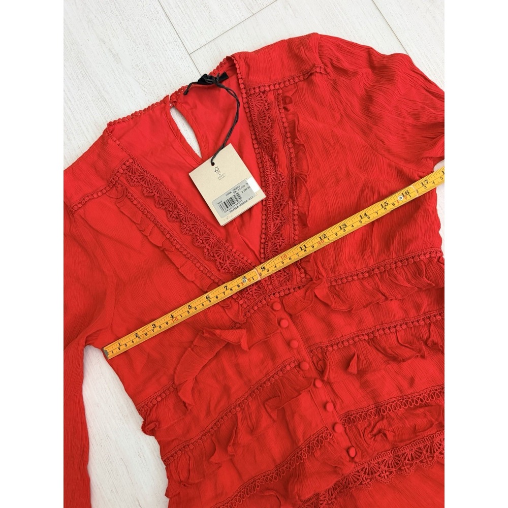 NWT AllSaints Zora Floral Ruffle Mini Dress Sz 8 US - Red Tiered $299 - Picture 16 of 16